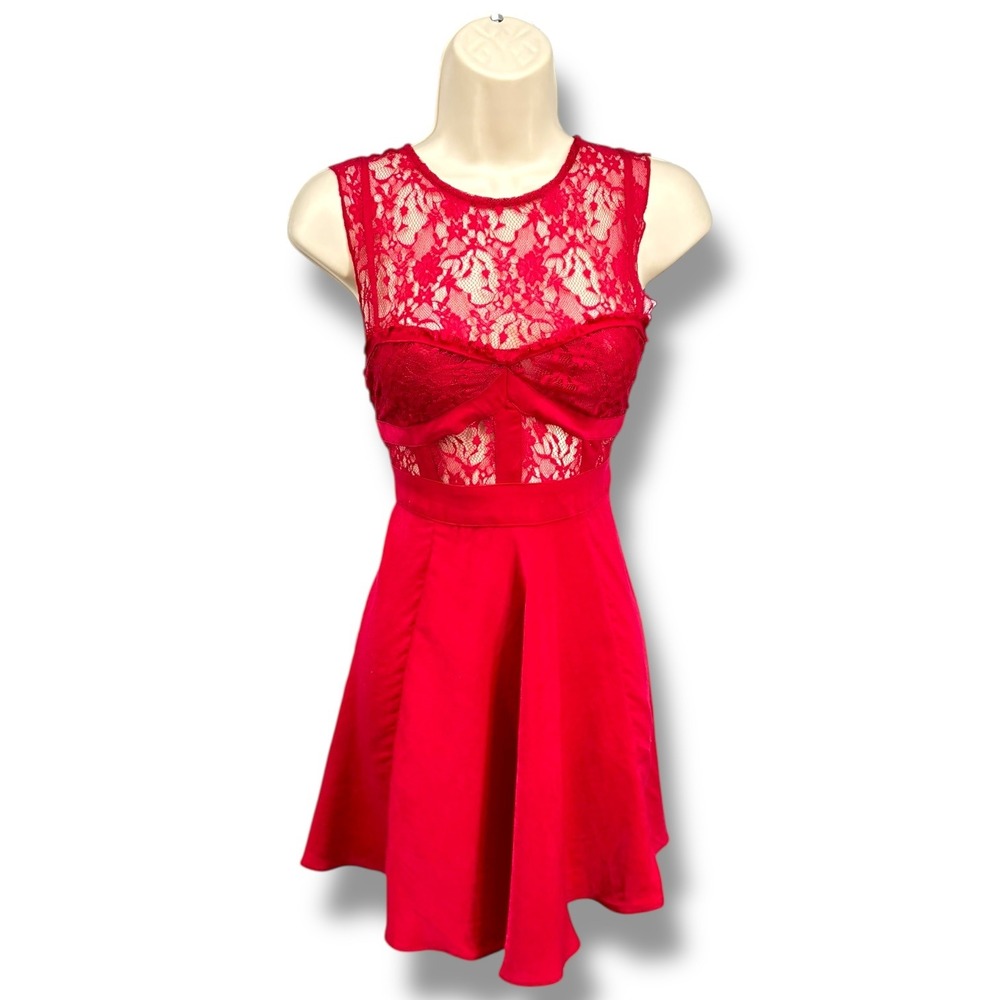 Free‎ People Intimately Red Lace Fit Flare Dress XS Valentine Romantic